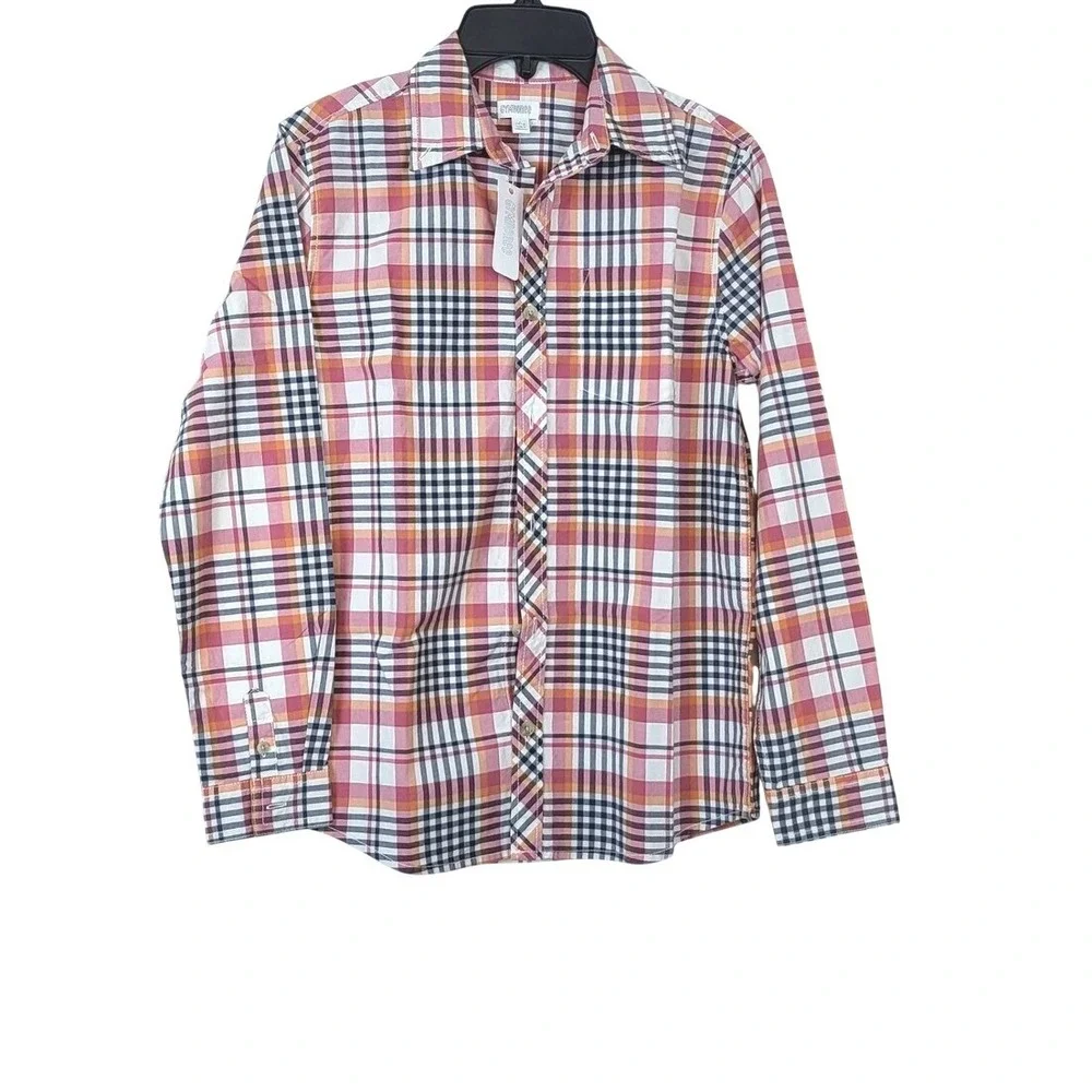 Gymboree Boys Red White Black Plaid Long Sleeve Preppy Button‎ Shirt Large NEW